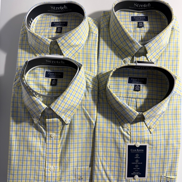 Club Room Men's Regular-Fit Gingham Cotton Dress Shirt Yellow Blue New pick size - Picture 2 of 8